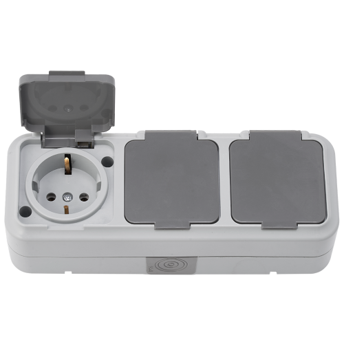 Розетка 3гн о/п з/к РА16-0132 (03)  ПРАЛЕСКА АКВА СЕРЫЙ IP54 (21)