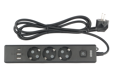 Сетевой фильтр 16А/3,5кВт Power Cube 3гн+3USB 1,9м черный (ПВС 3х1) (20)