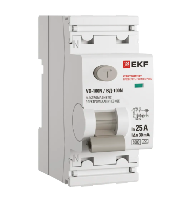 УЗО 2п 25А ВДТ ВД-100N 30мА НОВАЯ ЛИНЕЙКА EKF PROxima 4.5кА  эл.механическое