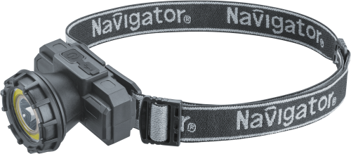 Фонарь налобный Navigator NPT-H42-ACCU налоб.сенсор.1LEDx1Вт,1COBx3Вт,5реж,Li-ion0.8Ач 95557