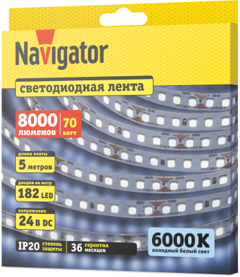Лента СД Navigator NLS-2835СW182-14-IP20-24V R5 95298