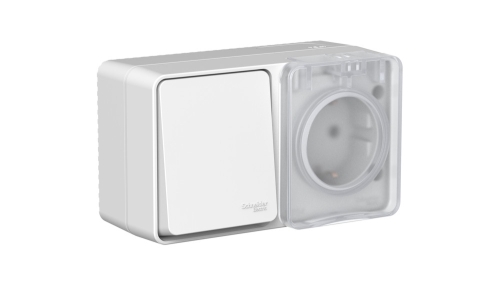 БЛОК 1кл о/п+ розетка з/к со штор. AtlasDesign PROFI IP54 СЕРЫЙ ATN543070