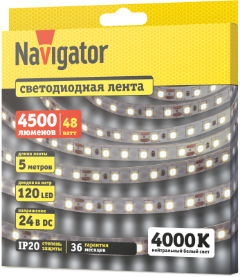 Лента СД Navigator NLS-2835W120-9.6-IP20-24V R5 95301