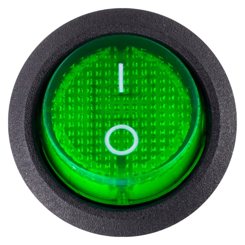 Выключатель клавишный круглый 250В 6А (3с) ON-OFF зеленый с подсветкой Smartbuy