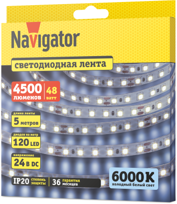 Лента СД Navigator NLS-2835СW120-9.6-IP20-24V R5 95296