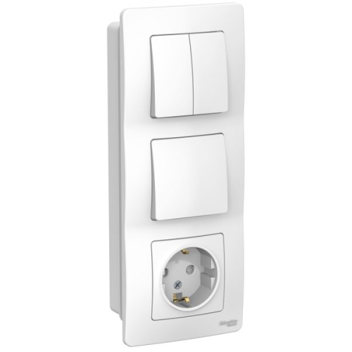 Блок для с/п: Розет з/к 16А, 250В +Выкл 1кл. + Выкл 2кл. Белый Schneider Electric BLanca BLNBS101201
