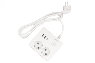 Сетевой фильтр 16А/3,5кВт Power Cube 2гн+3USB 1,9м белый (ПВС 3х1) (20)