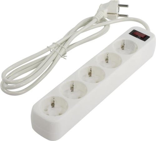 Сетевой фильтр Smartbuy, 10А, 2 200 Вт, 5 розеток, длина 5,0 м, белый (SBSP-50-W)/35