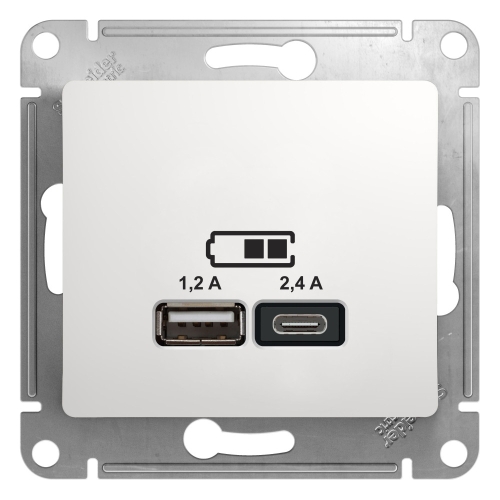 Механизм Розетка USB 2 гн A+С, 5В 2,4 А, 2х5В 1,2 А, механизм, БЕЛЫЙ Glossa GSL000139