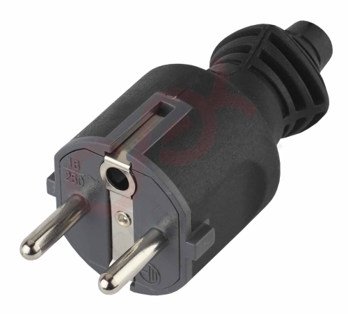 Вилка c з/к прямой ввод, ПВХ оболочка, черная 16А ЭРА