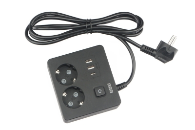 Сетевой фильтр 16А/3,5кВт Power Cube 2гн+3USB 1,9м черный (ПВС 3х1) (20)