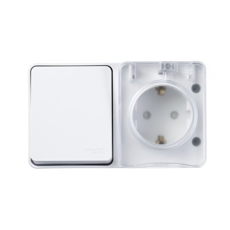 БЛОК 1кл о/п+ розетка з/к со штор. AtlasDesign PROFI IP54 БЕЛЫЙ ATN540170