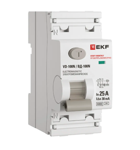 УЗО 2п 25А ВДТ ВД-100N 30мА НОВАЯ ЛИНЕЙКА EKF PROxima 4.5кА  эл.механическое