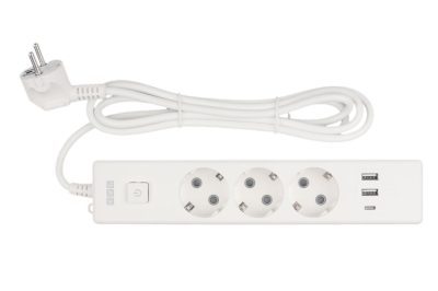 Сетевой фильтр 16А/3,5кВт Power Cube 3гн+3USB 1,9м белый (ПВС 3х1) (20)