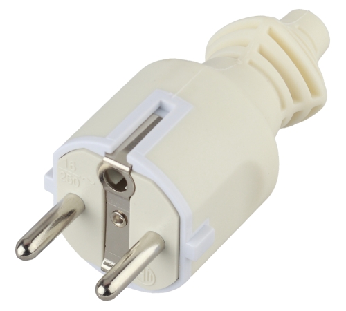 Вилка c з/к прямой ввод, ПВХ оболочка, белая 16А 