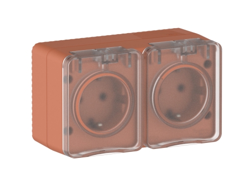 Розетка 2гн с з/к о/п со шт.AtlasDesign PROFI IP54 16А 250B ТЕРРАКОТОВЫЙ (6/48) ATN547026