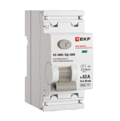 УЗО 2п 63А ВДТ ВД-100N 30мА НОВАЯ ЛИНЕЙКА EKF PROxima 4.5кА  эл.механическое