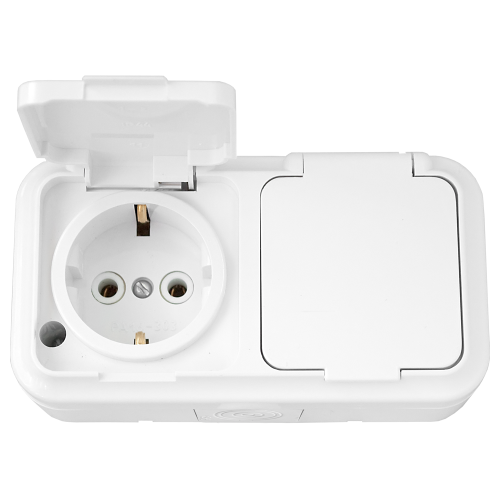 Розетка 2гн о/п з/к РА16-303  ПРАЛЕСКА АКВА БЕЛЫЙ IP54 (30)