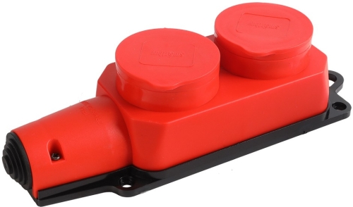 Колодка двойная с заглуш. каучук КРАСНАЯ  2Р+РЕ 16А/220Вт IP44 Smartbuy (10) 